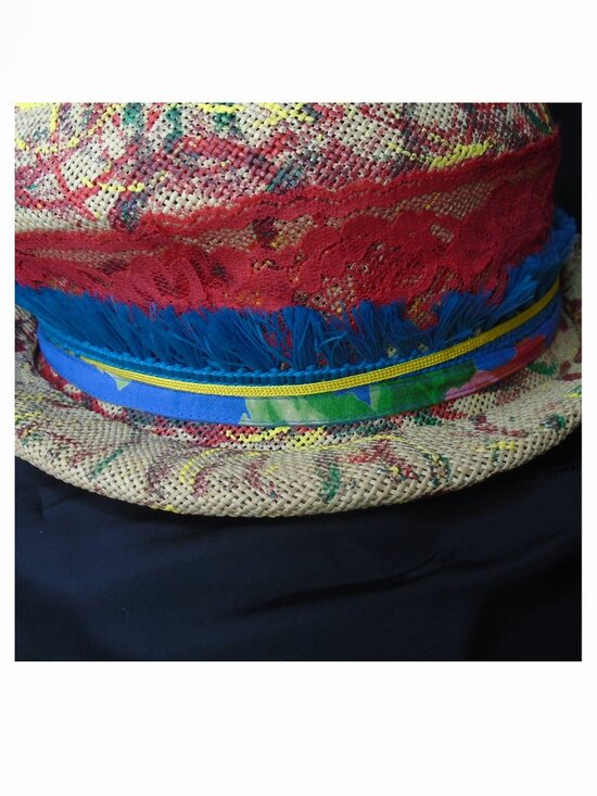 Summer Straw Cloche Hat OOAK Multicolor Painted Edgy Unique Wearable Art main image 4